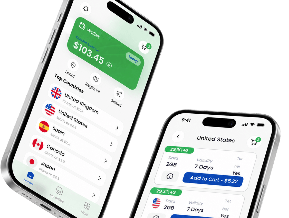 Smart eSIM mobile app interface