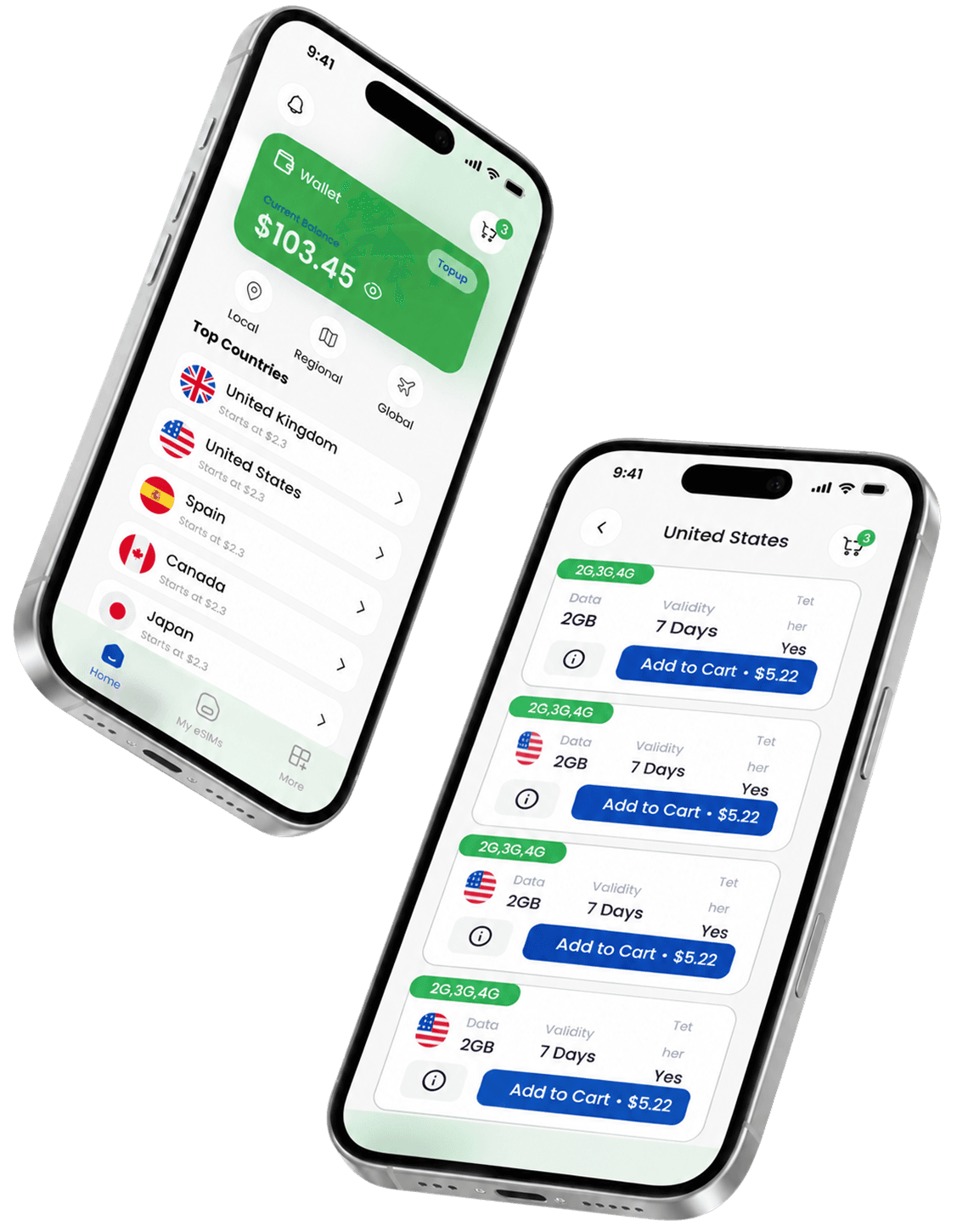 Smart eSIM mobile app interface